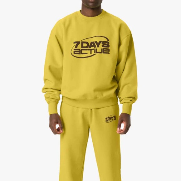 NEW 7 Days Active Oversized Monday Acacia Yellow Crewneck Sweatshirt Small - Picture 2 of 7